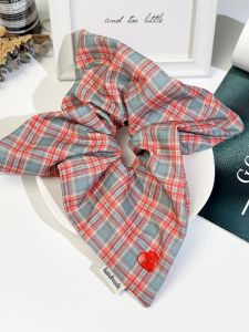 ผ้าพันคอลายสก็อตสีแดงสไตล์ย้อนยุคสำหรับผู้หญิง เครื่องประดับผมแบบยืดหยุ่น สไตล์เกาหลี ไม่มีส่วนผสม