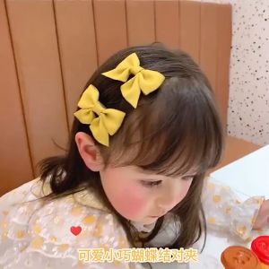 2Pcs/set Bow Hair Clip Kawaii Solid Color Cute Candy Colors Princess Headwear Duckbill Clip Accessories Bangs  Childrens Hair Gift for Baby Girl