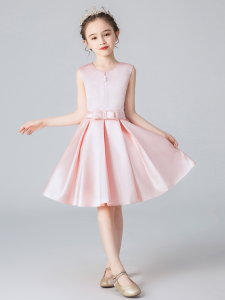 Princess Style Short Satin Dress Childrens Evening Gown Flower Childrens Wear Piano Performance Outfit Chorus Group Girls Clothes