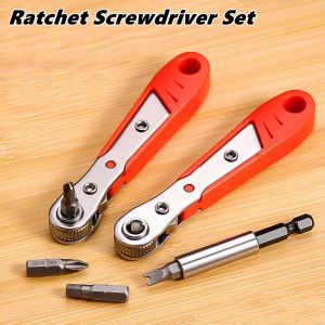 Magnetic Driving Ratchet Wrench Screwdriver with Bits Socket 36 Tooth Quick Ratche Wrench L-Shaped Tools for Tight Space Repairs