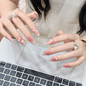 CHUBEISHI | Attractive Nude Handmade Medium Length Nail Tips Bow Design