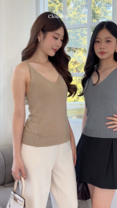 Clouwny Dela Spaghetti Glitter Tanktop Atasan Wanita Simple Elegan Fit to XL