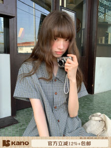 Vintage Casual Slim Fit Polo Neck Plaid Womens Shirt