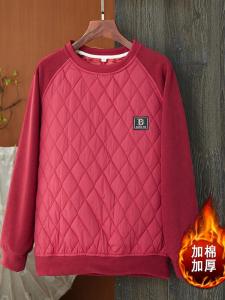 Slimming Loose Fit Quilted Cotton Hoodie Long Sleeve Lightweight Korean Style round Neck Casual Comfortable Breathable Top