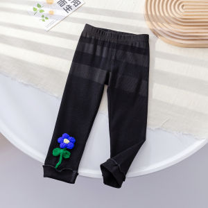 Autumn Fashionable Girls Trousers with 3D Flowers 1-6 Years