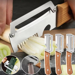 3-in-1 Multifunctional Kitchen Peeler Knife / Stainless Steel Blade Slicer Shredder Grater / Wooden Handle Potato Sugarcane Peeler Integrated Bottle Opener
