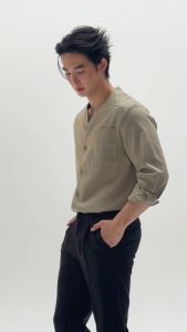 KINS | เสื้อเชิ้ตคอวี กระดุมผ่าหน้า พร้อมกระเป๋าด้านหน้า 5 สี (รหัส : KS05)