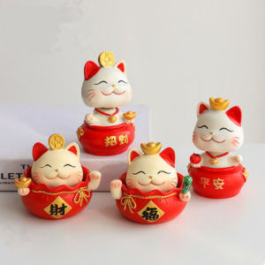 幸运猫 Zhaocai Cat New Year Gifts Lucky Cat Ornaments Porch Desktop Resin Decoration Living Room Decoration Fortune Cat Handicrafts 招财猫平安猫