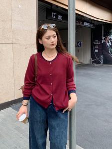 เสื้อคาร์ดิแกนถักขนสัตว์ ALIN ไซส์ใหญ่ 2024 เสื้อแขนยาวทรงหลวมสำหรับผู้หญิง ฤดูใบไม้ร่วง 2024 คอกลม ปกติ