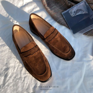 Handmade Leather Slip-On Chocolate Color Womens Fashion Loafers Chic Fur Surface Single Shoes Easy to Wear Casual Footwear