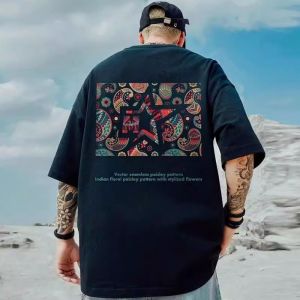 PAZHAOLANG | Plus Size Summer Loose Casual Cotton Short Sleeve T-Shirt with Back Paisley Print