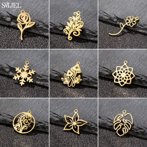 5Pcs Stainless Steel Mini Charm Rose Snowflake Mushroom Connector Pendant DIY Handmade Necklace Jewelry Making Accessories