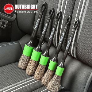 AUTOBRIGHT 5-Piece Car Interior Cleaning Brush Set - Soft Boar Bristle Acid & Alkali Resistant Cleaning Car Air Vent Brush Tool