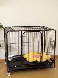 Greenpet Heavy Duty Dog Crate Strong Metal Square Tube Frame Dog Cage with Lockable Wheels Removable Tray for Indoor Medium Large Dogs