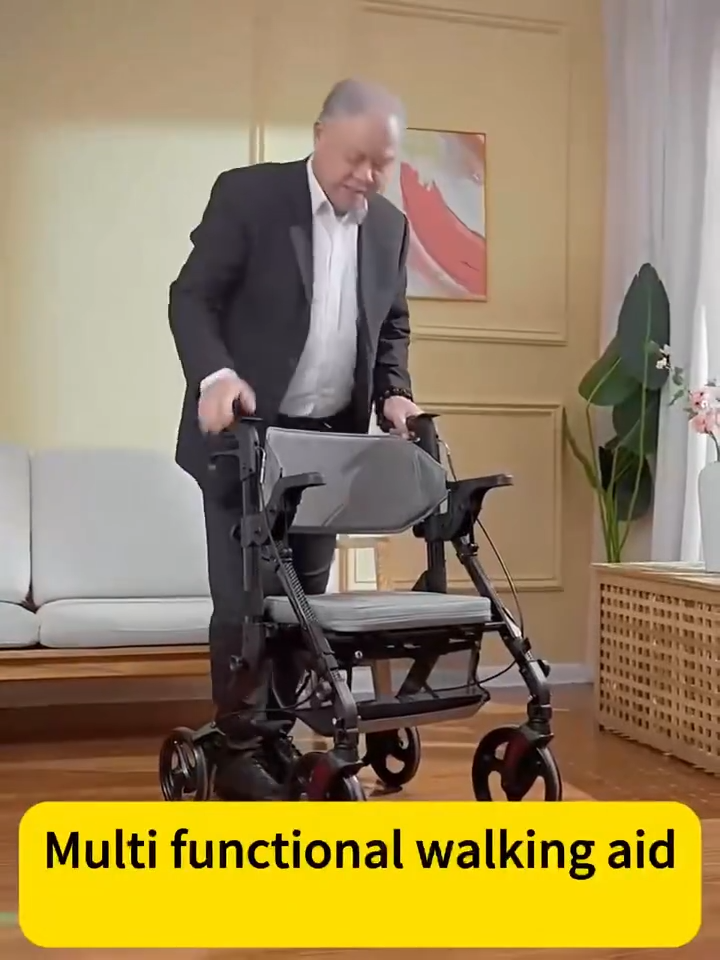 Rollator Walker for Adult Heavy Duty Medical Walker for Senior Citizen with Foot Rest German Elderly chair yoboo Walker Foldable Portable Four-wheel Chair Travel Wheelchair Trolley good