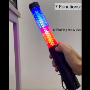 BANSOON TENTO LED Rechargeable Traffic Baton with Magnetic Base and Siren and Torchlight. Blue & Red flashing light. USB charging.
