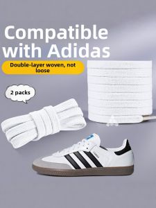 FUYOU | Flat Shoelaces for Adidas Trainers Cotton White and Black Anti-Slip Durable
