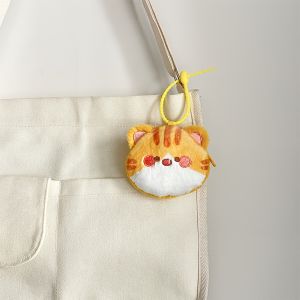 Cartoon Kitten Plush Mini Zipper Pouch Portable Earphone Case Small Wallet with Rope Bag Pendant for Daily Use Birthday Gift