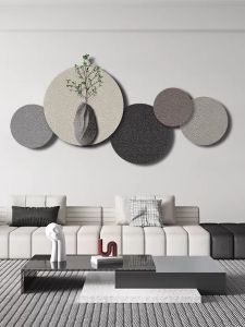 Modern Minimalist round Sandstone Wall Art Decorative Painting for Living Room Restaurant Bedroom Headboard High-End Grey Unframed