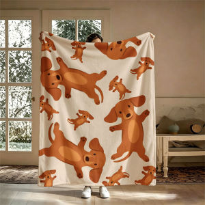 BILIBILI | Dachshunds Poses Beige Flannel Blanket Perfect for Sofa Office Bed Travel Sleep Read Relax Camping Four Season Use