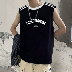 Pure Cotton Oversized Sleeveless Vest Mens Summer Casual Sport High Street Style Printed T-Shirt Anti-Wrinkle Youth Fashion