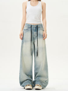 กางเกงยีนส์ทรงหลวมสไตล์ย้อนยุคสไตล์อเมริกันสำหรับผู้ชายและผู้หญิง กางเกงขายาวทรงหลวมแบบพื้นฐานที่สวมใส่ได้หลากหลาย