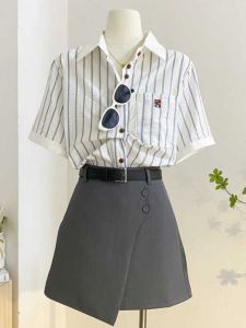 French Style Temperament Short Sleeve Stripes Short Sleeve Shirt Female 2024 Summer New Arrival Fancy Fresh Loose Top Shirt