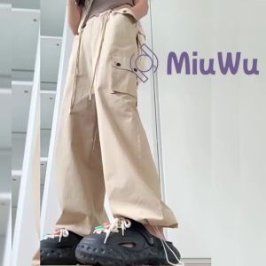 MiuWu H1184 Celana Cargo Wanita Highwaist Loose Casual Import