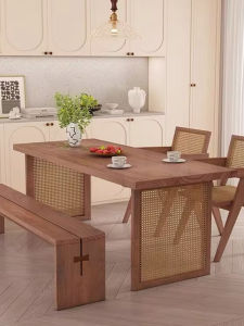 Modern Simple Style Extendable Rectangle Wooden Dining Table Set with Chairs Natural Wood Color Lunch Table Furniture Home