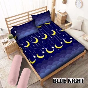sprei motif bulan bintang set sarung bantal 2 sarung guling 1 bahan katun halus lembut tidak pudar