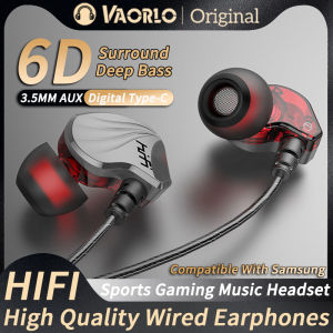VAORLO | Wired Earphone 3.5mm AUX/Type C In-Ear HIFI 6D Surround Bass In-Ear Game Music Headsets With MIC For Samsung Huawei Xiaomi PC