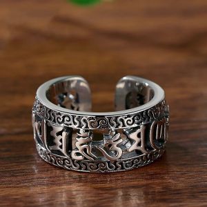 Cincin Retro Motif Mantra Huruf Mandarin (Adjustable)