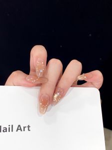 Handmade Pearl Butterfly White Enhancing French Cat Eye Nail Tips Wearable UV Light Therapy Nail Stickers Gentle Color Series