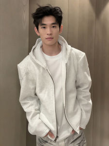 American Style Motorcycle Short Hoodie Mens Fashion Brand Cleanfit Slim Fit Hooded Zipper Open Cardigan Jacket for Autumn