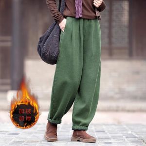 Thickened Fleece Linen High Waist Drapey Wide Leg Lantern Pants Women Winter Casual Cotton Trousers Artistic Empty Shelf Sale