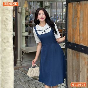 Đầm thiết kế BEMINE cổ tim giả yếm dáng chữ A phù hợp đi làm-MT10803