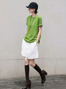BOGUDU | New Summer Leisure Loose Green Shirt White Shorts Outfit
