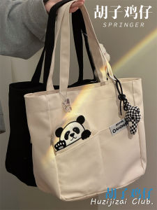 Japanese Style Sundries Canvas Bag Female K-style Cute Panda Young Adult Student Handheld Shoulder Bag Large Capacity Totes