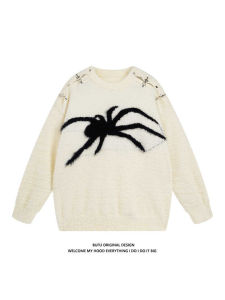 เสื้อสเวตเตอร์ผ้าขนสัตว์ลายหนูผีสีสันสดใสสำหรับฤดูใบไม้ร่วงและฤดูหนาว ทรงหลวม คอกลม แขนยาว เสื้อผ้าทำงานแบบลำลอง