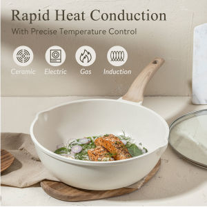 YOUONE Non Stick Cookware Set White Granite Periuk Set Murah 4PCS Kitchen Cooking Set with Lid All Stoves Suitable Induction Compatible  Non Stick Cookware Set Original Frying Pan Wok Casserole Collection