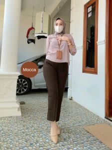 celana kerja wanita formal kantor bahan polyester kekinian resleting