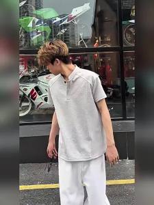 Slim Fit Polo Shirt Henry Collar Short Sleeve