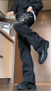 Charge pants mens autumn and winter velvet American functional design sense paratrooper pants high street loose wide leg casual pants