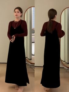 Black Strapless Long Dress Womens Fashion Korean Style Loose Slimming Straight Cut Autumn 2025 New Arrival Elegant Gown