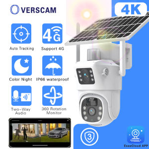 4K 8MP 4G CCTV Dual Lens PTZ Solar Camera Dual Screens PIR Human Detection Outdoor Wireless CCTV IP Security Camera With SIM Card