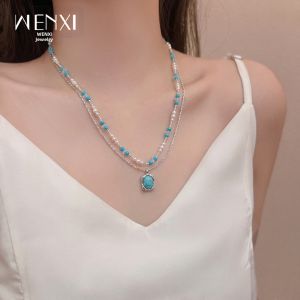 WENXI | Double Layer Turquoise Pearl Necklace Pendant