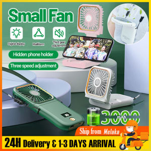 Hanging Neck Fan Foldable  Mini Handheld Pocket Fan 3000mah Power Bank Fan With Cable+Lanyard Multifunction Desktop Office Fixed Fan Portable Outdoor Traveling Co