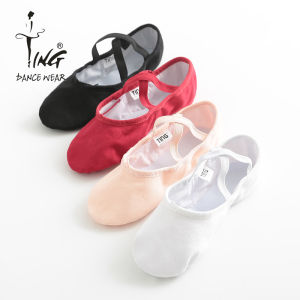 Chen Ting Ballet Shoes Girls Soft Bottom Flat Heel Practice Shoes Adult Canvas Cats Paw Shoes Red and White Dance Shoe Men