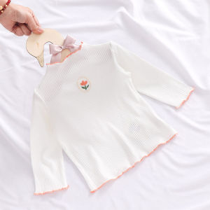Princess Style Pure Cotton Base Shirt for Girls Baby Half High Collar Inner Wear Spring Autumn Seasonal Childrens T-Shirt