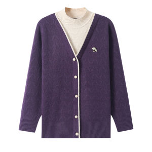 Áo Len Dệt Kim Dày Lót Lông Cừu Dài Tay Cho Phụ Nữ Trung Niên Và Người Cao Tuổi Thời Trang Xuân Thu Đông Thường Ngày Thoải Mái